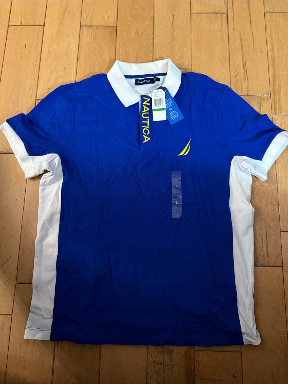Nautica Royal Blue Polo with White Panels and Yellow Logo